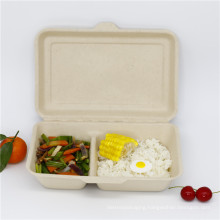 Disposable bagasse food container take away fast food container 2 cells